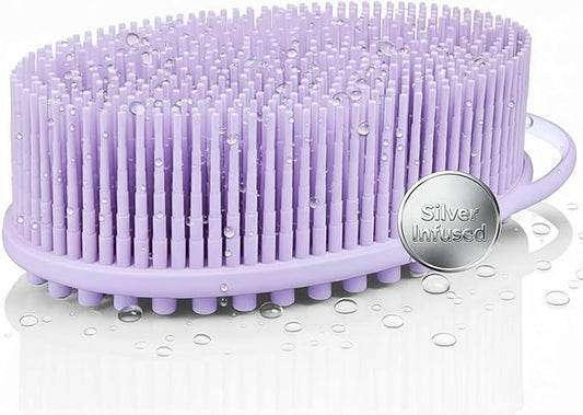 Silver Infused Silicone Body Scrubber Shower - Gentle Back Scrubber Soft Bristles - Avilana Premium Dual Sided Bath Brush Massage - Advanced Material Loofah Alternative - Gift Women Men