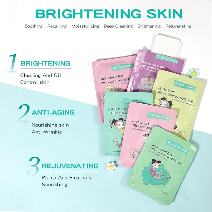 Face Masks Skincare Set for Girl,Moisturizing Collagen Facial Masks for Women Home Spa,Hyaluronic Acid Face Mask for All Skin Types,Day Night Facial Mask Hydrating,Deep Cleaning,Oil Contral(12Pack)