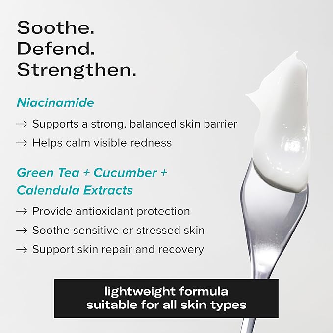 QUENCH Lightweight Gel Cream Moisturizer with Glycerin, Niacinamide, Squalane, Green Tea, Cucumber, Calendula, Hydrating Barrier Support for Sensitive Skin, 1.7 fl oz
