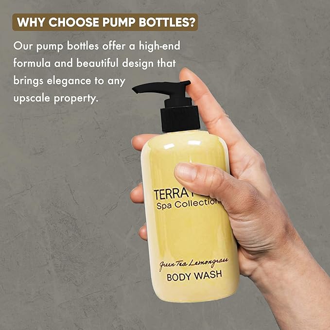 Terra Pure Spa Collection Amenities Set,10.14oz. Pumps (1 of Each) Shampoo, Conditioner, Hand/Body Wash, and Lotion