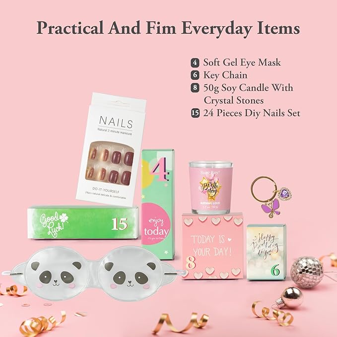 Birthday Gifts for Teens Birthday Gifts for Women Happy Birthday Surprise Box, 15pcs Luxury Spa Gifts, Gift Box for Teen Girls Unique Hand Cream, Diy Nails Set, Skin Care Gift Sets for Women, Daughter