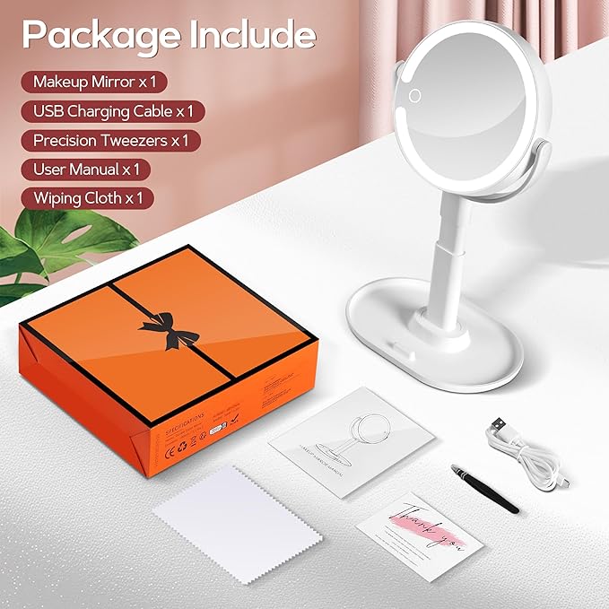 B Beauty Planet Makeup Mirror with Lights, Lighted Magnifying Mirror 30X with 3 Lighting and Adjustable Brightness, 2-Sided Height Adjustable Vanity Mirror for Bathroom, Gifts for Women White