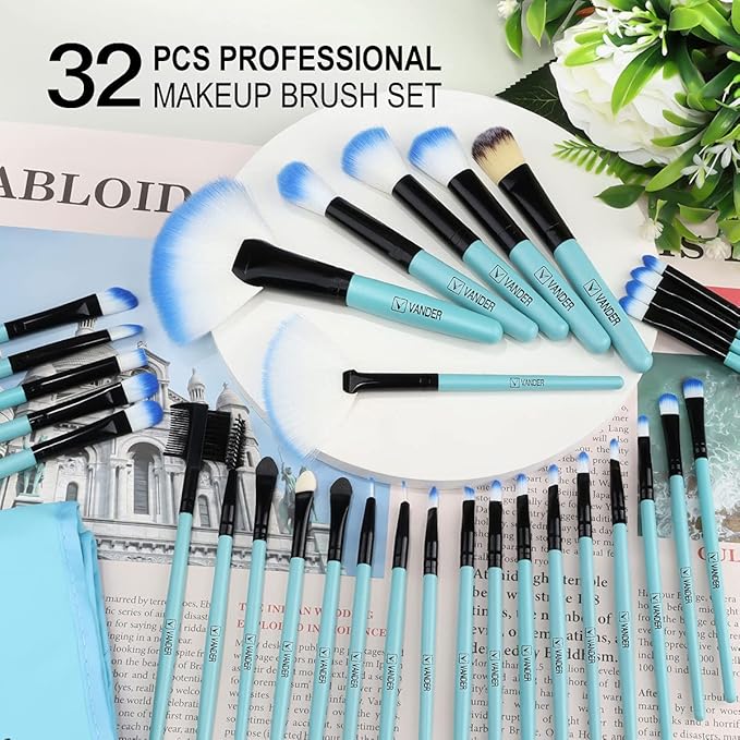 Make up Brushes, VANDER Professional 32pcs Makeup Brush Set, Makeup Brushes Set Foundation Blending Cosmetic Brush Set Kit,Blue