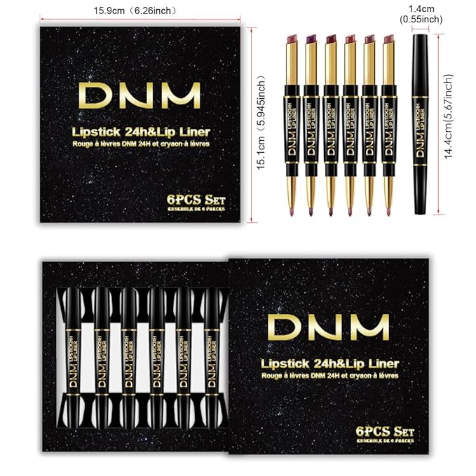 BINGBRUSH 6Pcs Double Ended Rose Wine Nude Brown Plum Purple Red Matte Lip Liner and Lipstick Makeup Combo Set for Women,Lipliner 24 Hours Original Waterproof Long Lasting Lip Stains Pencil Kit Set