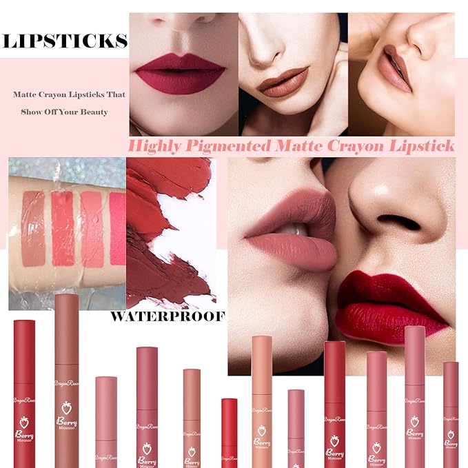 Sulily 3Pcs Dark Red Matte Lipstick Set,Red Matte Lipstick Long Lasting for Women,Velvet Air Moisture Smooth Crayon Lip Stain,24 Hours Wear Non-Stick Cup Not Fade Waterproof Lip Gloss Makeup