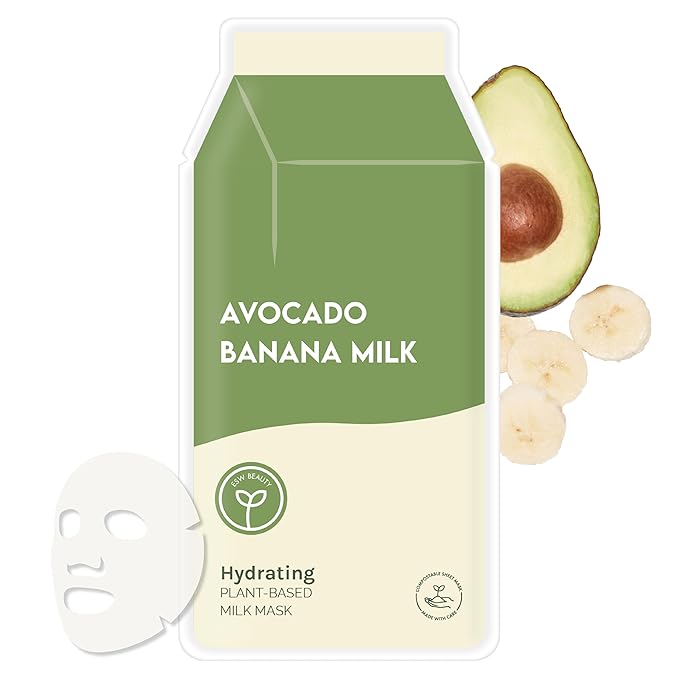 ESW Beauty Avocado Banana Milk - Hydrating Plant-Based Milk Face Mask - Moisturizing with Avocado & Banana for Dry, Sensitive & Combination Skin - Deep Hydration & Suppleness