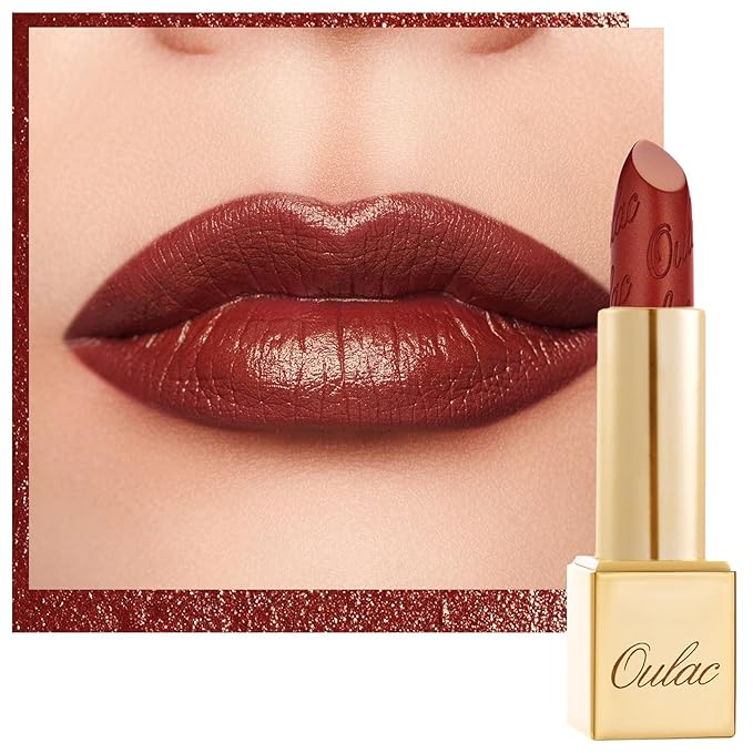 Oulac Matte Plummy Red Lipstick with Glow Metallic Finish - Vegan Lipstick for Women, Creamy Texture, Hydrating Clean Beauty Formula, High-End Magnetic Hook Design, GM13 Daring
