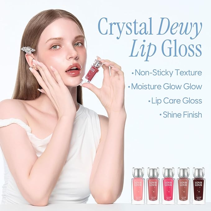 Crystal Dewy Lip Gloss | Lightweight & Non-Sticky | High-Shine & Long-Lasting | Hydrating Korean Lip Care Gloss | 0.17 oz. (03 FAIRY PINK)