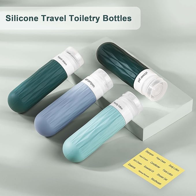 Travel Bottles for Toiletries, TSA Approved Travel Size Containers, 3oz Travel Size Toiletries Bottles, Leakproof & Refillable Silicone Travel Bottles for Shampoo Conditioner (Dark Green, 3 Ounces)