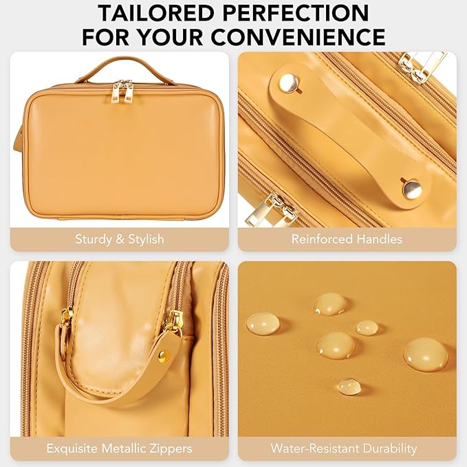 Travel Makeup Bag Women's Large Capacity Cosmetic Portable Organizer Large Opening Waterproof Storage Toiletry Bags Vertical Free-Standing Brush Holder for Easy Access Orange