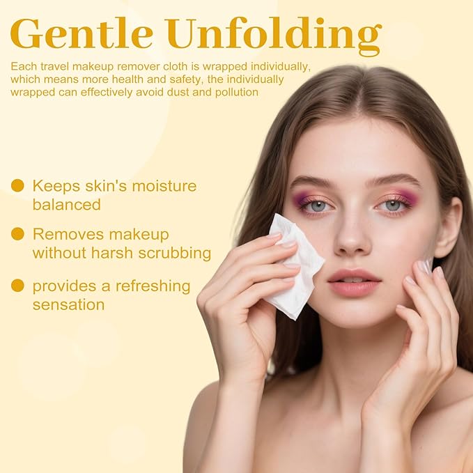 Makeup Remover Wipes Bulk Individually Wrapped,Travel Makeup Wipes Gentle for Face Cleansing Mascara Lipstick Travel Hotel（lemon,pack of 40)