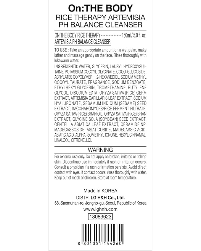 Rice Artemisia Foam Cleanser (Pack of 1, 5.1fl oz) - Gentle Moisturizing Face Wash for Sensitive Skin. Daily Hydrating Facial Foam for Radiant, Smooth Skin. Korean Skin Care