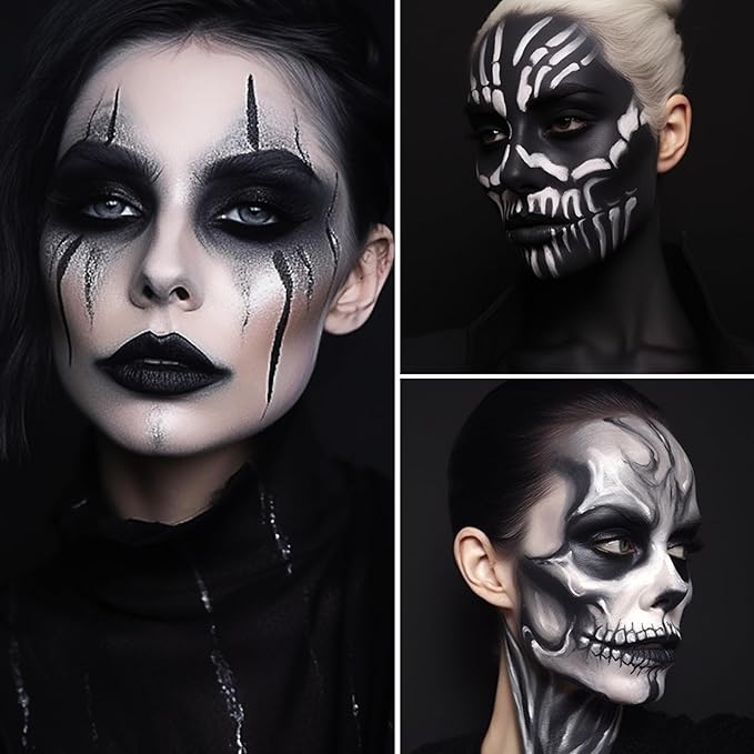 BADCOLOR Black White Face Body Paint Stick Eye Black for Adults Children Softball Football Baseball Sports, Non-Toxic Hypoallergenic for Halloween SFX Makeup Cosplay Joker Costume Parties