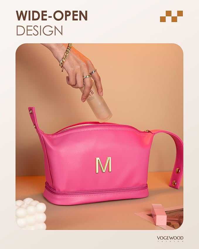 Birthday Gifts for Wife, Personalized Makeup Bag with Handle, Initial Gifts for Her Cosmetic Bag with Makeup Brush Organizer, Cute Cosmetic Pouch for Women, Gifts for Niece Female Mom