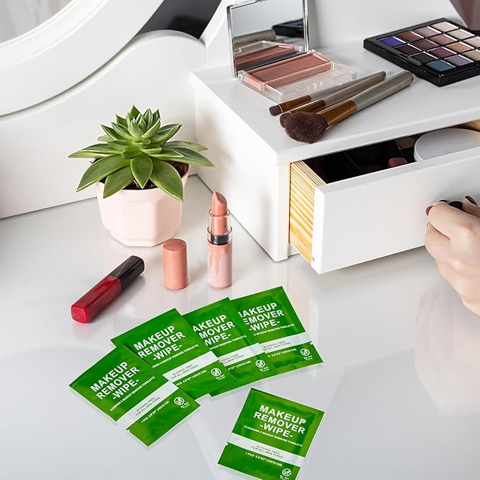 20 Count Makeup Remover Wipes Bulk Individually Wrapped, Travel Towelette Makeup Remover Individual Gentle Cleansing for Face Mascara Lipstick Remove Makeup