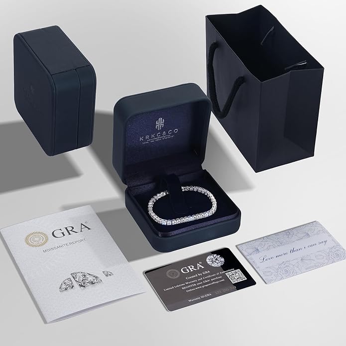 KRKC&CO Lab-Grown Moissanite Tennis Bracelet Women, Luxury Anniversary Wedding Bridal Gift for Wife, 2.2-13.8 ct.tw, D Color VVS1, 925 Sterling Silver 14K Golden Plated, Hypoallergenic, Everyday Jewelry