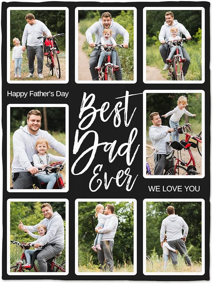 Gifts for Dad Custom Blankets with Photo, Personalized Photo Blankets Fathers Day Personalized Gifts for Dad from Daughter Son Customized Blanket with Picture