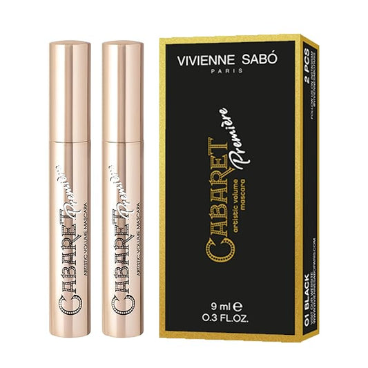 Vivienne Sabó Cabaret Premiere Black Mascara, Volume and Length, Defining, Curling, No Flaking, No Clumping, Smudge Proof, Washable, Cruelty-Free, Made in Europe, (01 Black), 0.6 Fl Oz, 2 Pack