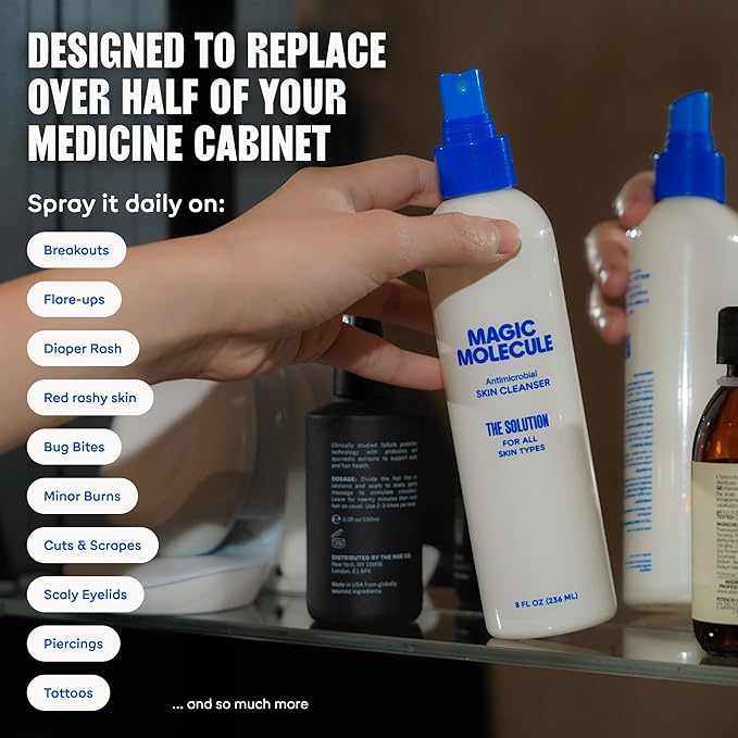 Magic Molecule Hypochlorous Acid Spray for Breakout-Prone Skin, Eczema & Itchy Rashes | Helps 50+ Dermal Issues | Safe for Multiple Daily Uses | For All Skin Types | 8 oz Spray