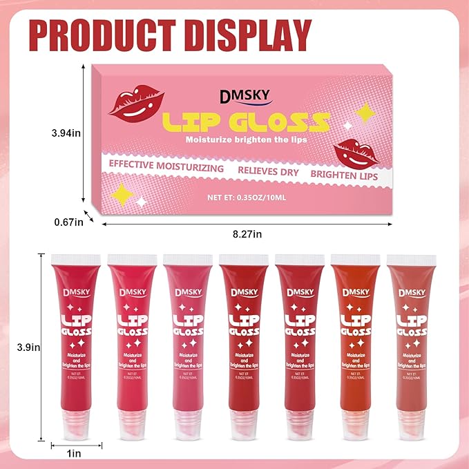 Dmsky 12 Pack Lip Gloss Set, 12 Colors Lip Oil for Dry Cracked Lips, Moisturizing Lip Balm Infused with Vitamin E for a Sheer Tint Of Color