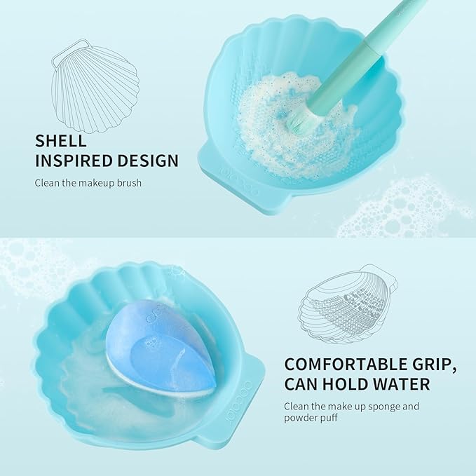 Docolor Silicone Makeup Brush Cleaner Mat Shell shape make up brush cleaner pad Big Size, Makeup Brush Cleaning Mat, Brushes Cleaning Tool, Portable Washing Tool for Makeup Cosmetic Brushes