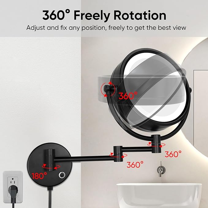 GURUN 8.5 Inch Magnifying Makeup Mirror with 3 Dimmable LED Lights Double Sided Touch Control Vanity Mirror for Bathroom with 10X Magnification Black Finish M1809D(Black/10X)