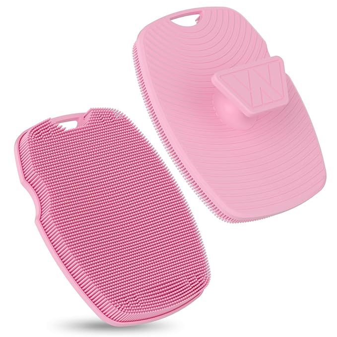 Silicone Body Scrubber - Anti Zinc Infused-Highly Elastic Bristles Exfoliating Body Scrubber for Shower Body,Cellulite Reduction,Blood Circulation - Pink