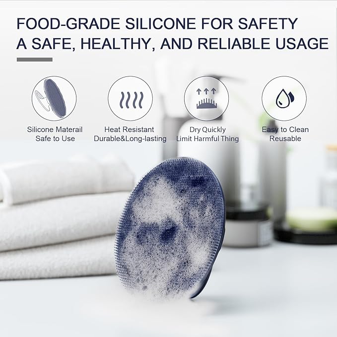 Silicone Body Scrubber Shower Bath Wash Brush Gentle Exfoliating Scrub Cleansing Loofah for Women Men Baby Sensitive Skin, Easy to Clean, Lather Nicely, More Hygienic, 1 Pack, Blue
