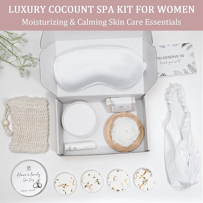 Spa Gifts for Women, Bath and Body Gift Basket Birthday Gifts for Women, Coconut Home Spa Set Relaxation Self Care Gift for Woman, Thank You Baskets Body Care Set for Mom Wife Sister Friends Coworker