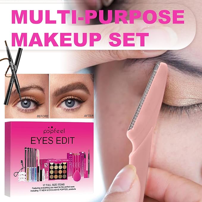 Eyes Makeup Sets Makeup Kits for Teens,with 16 Colors Eyeshadow Palette,Makeup Brushes,Eyeshadow Stick,Eyebrow Pencil,Eyelash Curler,Eyeliner,Glitter Gel,Makeup Gift Set for Girls Women