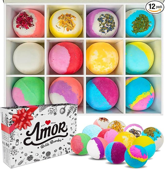 12 Large Bath Bombs Gift Set for Women - 3 Oz Handmade Organic Fizzies With Moisturizing Shea Butter - Perfect for Bubble Spa Relaxing - Gift for Her, Girls, Wife, Mother