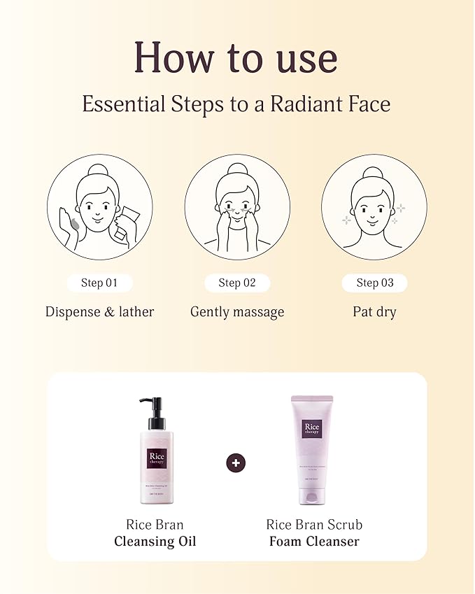 Rice Bran Foam Cleanser (Pack of 1, 5.1fl oz) - Facial Deep Cleansing Foam for Oily Skin. Smooth Skin with Gentle Scrub Formula for Men & Women, Korean Skin Care