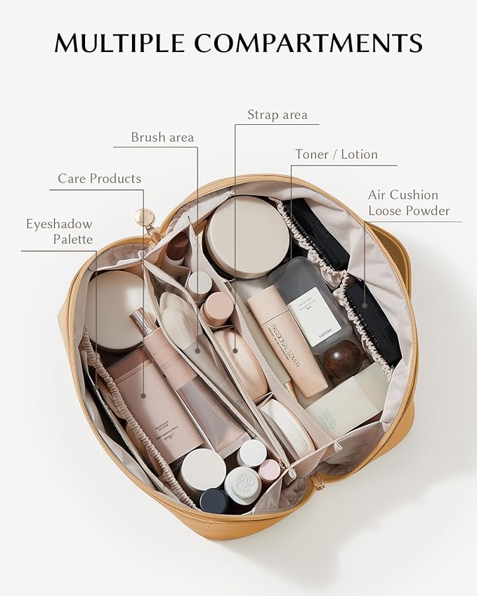 EACHY Travel Makeup Bag,Large Capacity Cosmetic Bags for Women,Waterproof Portable Pouch Open Flat Toiletry Bag Pattern Makeup Bag