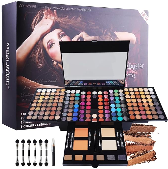 Pure Vie All-in-One Holiday Gift Makeup Set Essential Starter Bundle Include Eyeshadow Palette Lipgloss Concealer Blush Eyebrow Foundation Face Powder Eyeliner Pencil - Make up Kit for Women Full Kit