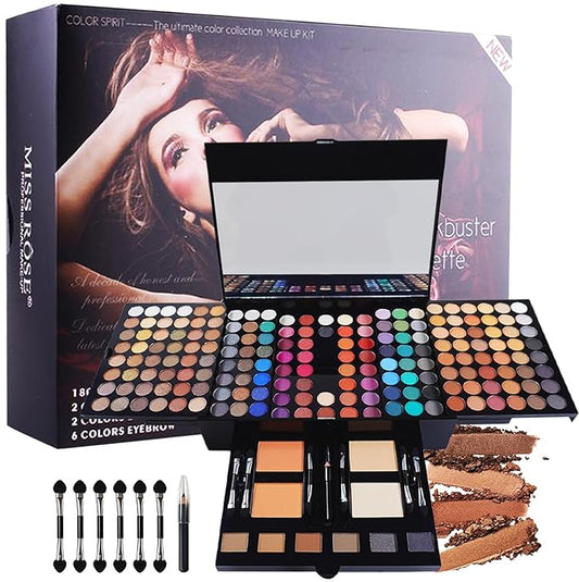 Pure Vie All-in-One Holiday Gift Makeup Set Essential Starter Bundle Include Eyeshadow Palette Lipgloss Concealer Blush Eyebrow Foundation Face Powder Eyeliner Pencil - Make up Kit for Women Full Kit