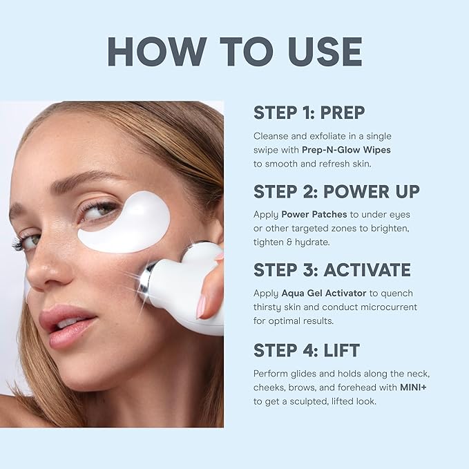 NuFACE MINI+ Microcurrent Facial Device Ultimate Uplift Holiday Kit - Brilliant White Sculpting Device with Aqua Gel, Power Patches, Prep-N-Glow Skin Care Wipes & Luxe Gift Box (4 Count)