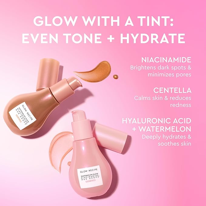 Glow Recipe Glow Hues Collection Kit - Niacinimide Dewy Flush Watermelon & Berry Tinted Serum (15 ml/ea), Hue Drops Rosy Glow & Sun Glow Serum (40 ml/ea), Watermelon Niacinamide Dew Drops (40 ml)