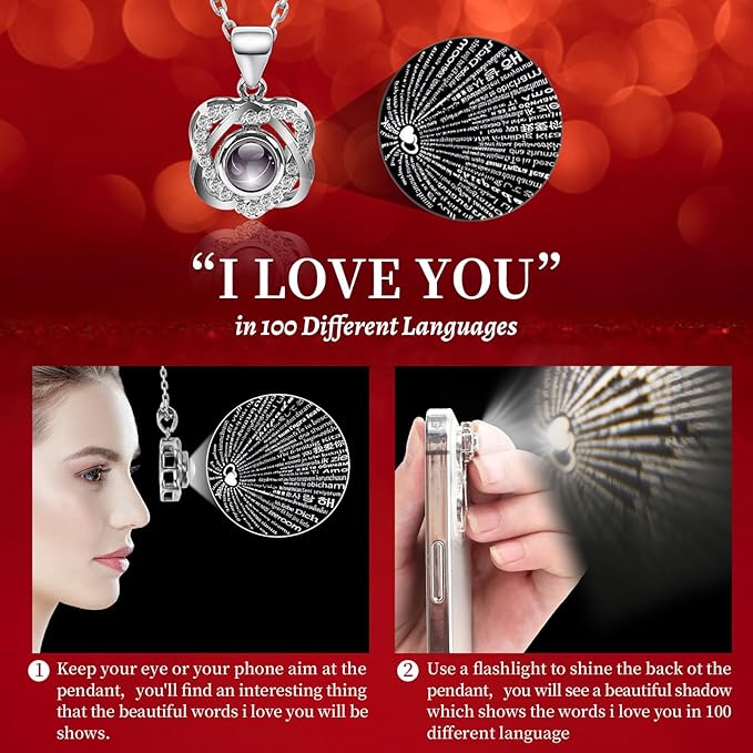 Preserved Color Real Rose with Heart I Love You Necklace -Eternal Flowers Rose Birthday Gifts for Women Her Mom Wife Girlfriend Grandma on Valentines Mothers Day Christmas Anniversary Romantic- Color