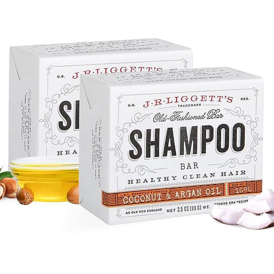 J·R·LIGGETT'S All-Natural Virgin Coconut and Argan Oil Shampoo Bar | Solid Dry Fragrance-Free Bar | Sulfate-Free With Antioxidants and Vitamins | 2 Pack | Virgin Coconut and Argan Oil | 3.5 Ounces