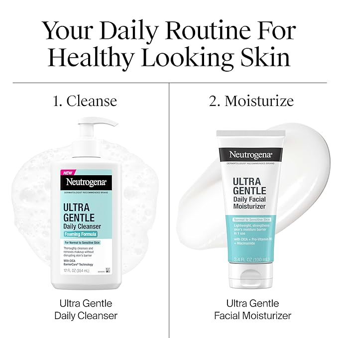 Neutrogena Ultra Gentle Foaming Facial Cleanser, Fragrance Free Hydrating Face Wash for Sensitive Skin, Daily Non Over Drying Makeup Remover, Hypoallergenic, Soap & Dye Free, Non-Comedogenic, 16 Fl Oz