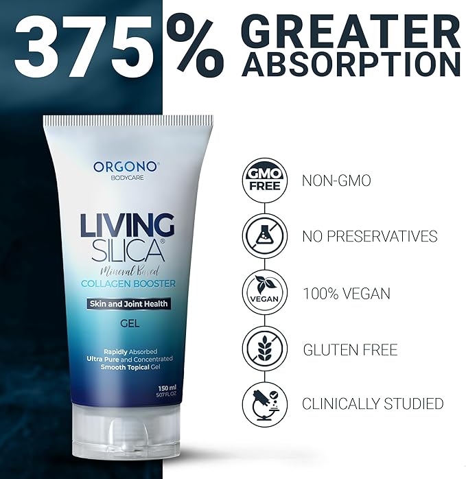 Orgono Living Silica Mineral-Based Collagen Booster Gel | Topical Use & Dermal Absorption | Clinically Proven | Supports Skin & Joint Health | Promotes Hydration & Collagen Regeneration | 150mL