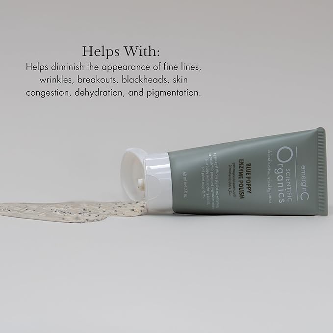 emerginC Scientific Organics Blue Poppy Enzyme Brightening Polish - Exfoliating Enzyme Face Scrub - Gently Removes Dead Skin Cells, Visibly Smoothes Texture + Tone (2 oz, 60 ml)