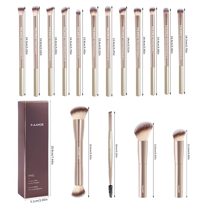 MAANGE Makeup Brushes 16 Pcs Premium Synthetic Makeup Brush Set Foundation Brush for Liquid Powder Concealer Precision Eyeshadows Blending (Gold)
