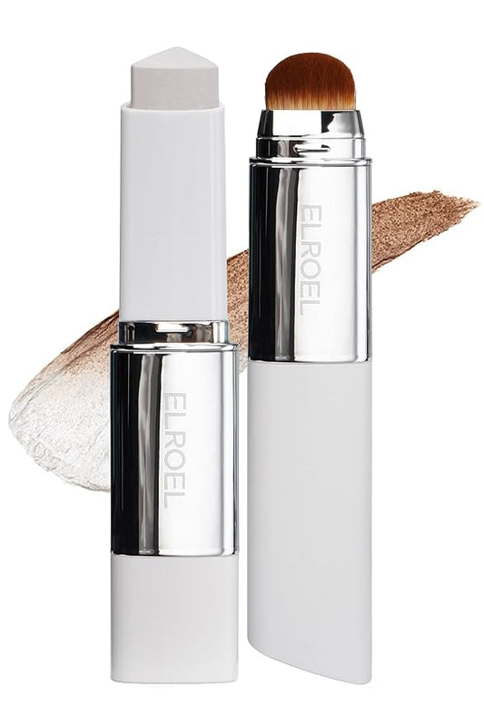 Blanc Cover Cream Stick V White - Korean Color-Changing Foundation Stick with Volufiline - Medium to Full Coverage Dewy Finish Base Makeup - Dual-Ended with Detachable Brush (205 Deep)