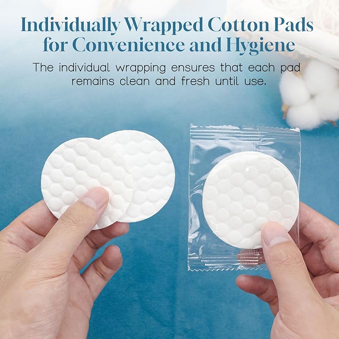 Travel Size Cotton Rounds Individually Wrapped Cotton Rounds Bulk Makeup Cotton Pads Soft for Most Skin Types Personal Care Kit Hotel Amenities (5 Pcs/Set, 200 Sets in Total)