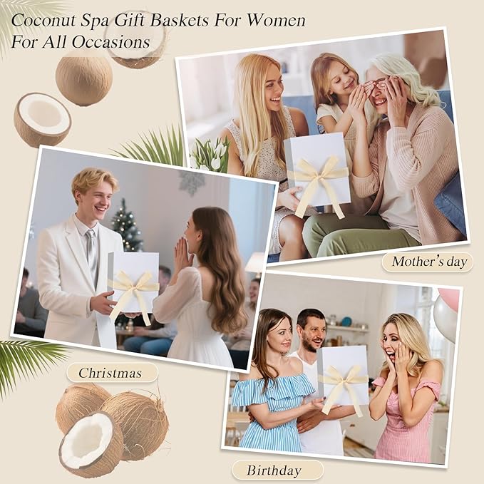 Coconut Spa Gifts for Women Birthday Self Care Kit Christmas Gifts Basket Thank You Relaxing Bath Sets for Moms Friends Co-worker Daughter Girlfriend Grandma Sister Teacher Daughter-in-Law