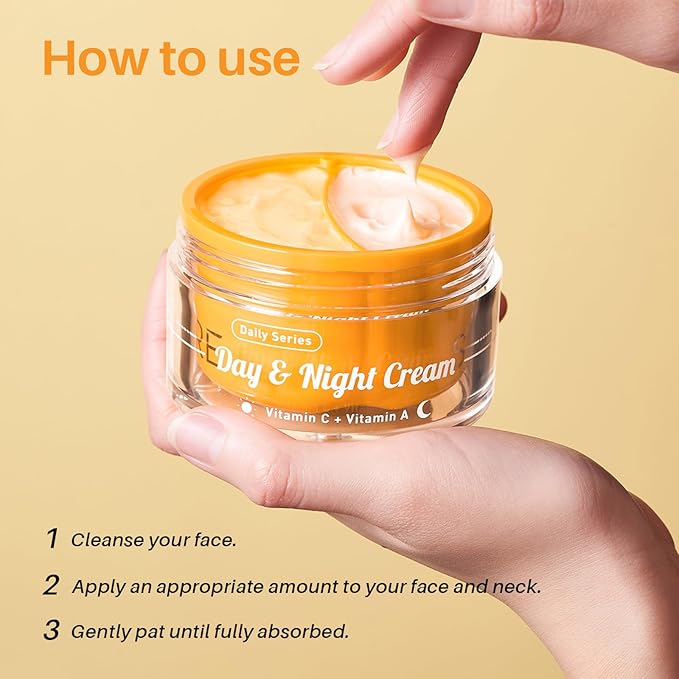 Day & Night Cream Combo, Anti-Wrinkle Hydrating Face Cream with Vitamin C + Firming Renewal Night Cream with Vitamin A, Universal 2-in-1 Formula for All Skin Types, 3.4 Oz