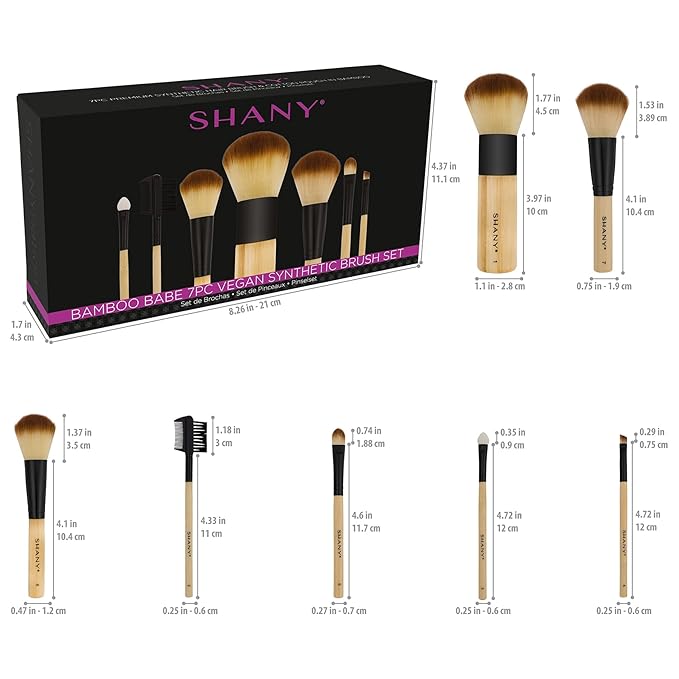 SHANY Bamboo Makeup Brush Set - Vegan Professional Makeup Brushes With Premium Synthetic Hair & Cotton Pouch for Easy Brush Storage - 7pc With Pouch