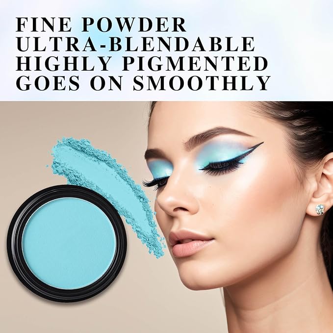 MEICOLY Light Blue Single Eyeshadow,Bold Turquoise Pressed Powder Matte Eye shadow,Turquoise Blue Shade for Halloween Smurf Corpse Bride Sally Makeup,Opaque Vegan Cruelty Free for Day & Night