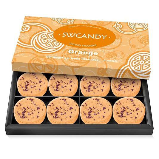 Aromatherapy Shower Steamers Birthday Day Gifts Orange- Swcandy 8 Pcs Bath Bombs Birthday Gifts for Women, Shower Bombs with Essential Oils, Relaxation Home SPA for Women Who Has Everything